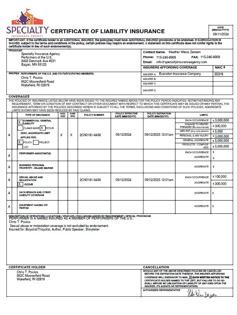 Insurance Cover sheet